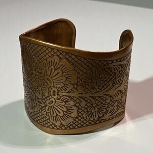 Vintage Antique Brass Cuff Bracelet Floral Wildflower Stamped Boho Hippie